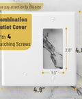 2-Gang Decorator And Blank Wall Plate White With Screws, displayed on marble, measuring 4.9 x 4.8 inches for home and office use