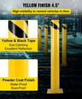 Rock Solid Steel Safety Bollard 42 Inch Tall 4.5 Inch Diameter Yellow Powder Coat Traffic Guard with reflective tape