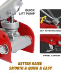 Components of Floor Jack 2.5 Ton Hydraulic Low Profile Trolley Car Jack With Portable Storage Case And Lifting Range 3.5 To 14 Inches 360 Degree Swivel Casters Heavy Duty Steel Built Tough For Automotive Sedans Red
