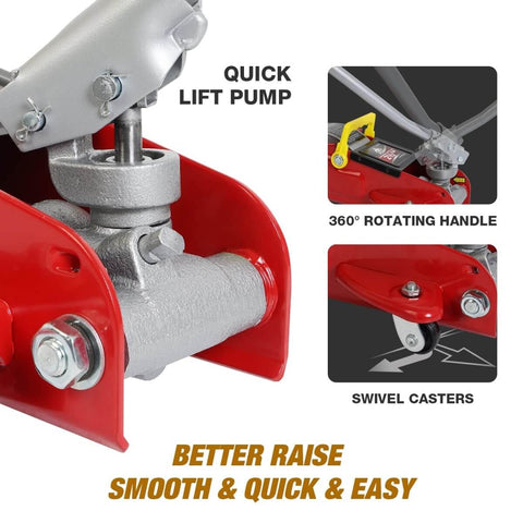 Components of Floor Jack 2.5 Ton Hydraulic Low Profile Trolley Car Jack With Portable Storage Case And Lifting Range 3.5 To 14 Inches 360 Degree Swivel Casters Heavy Duty Steel Built Tough For Automotive Sedans Red