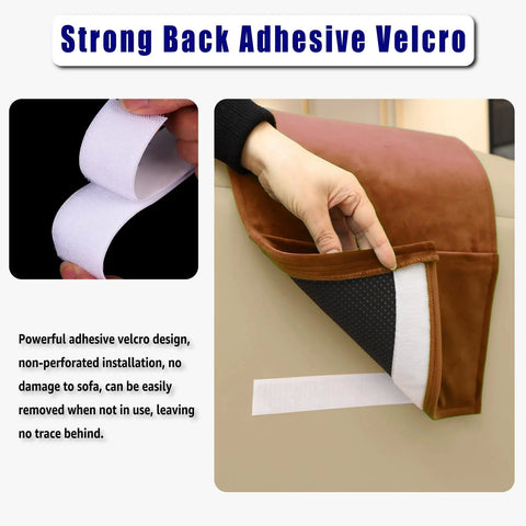 Velvet Comfy Recliner Head Pillow With Non Slip Base Adjustable Neck Support for Pain Relief shown with strong adhesive velcro