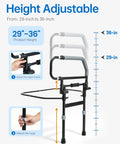 Foldable Bed Rail With Adjustable Height And Built In Storage Pocket For Seniors And Post Surgery Recovery Easy Bed Access And Fall Prevention Bedside Support Handle with 29 to 36 inch adjustment.