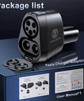 Zero Hassle Plug And Go 2 In 1 Ccs And J1772 To Tesla Adapter package listing with user manual on display.