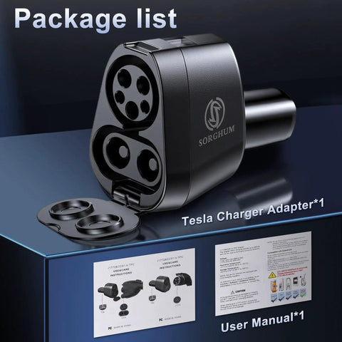 Zero Hassle Plug And Go 2 In 1 Ccs And J1772 To Tesla Adapter package listing with user manual on display.