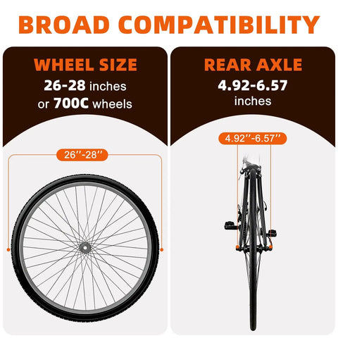 Comparison chart of wheel and axle sizes for Magnetic Indoor Bike Trainer Stand With 6 Level Resistance For 26 To 28 Inch And 700C Wheels