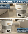 Tube washing and drying guide for No Sweat Compact Portable Washer With 15L Spin Basket Designed For Underwear Socks And Delicate Clothes Easy Pack Away Design Sweet For Dorms Hotels Apartments And Camping Trips.
