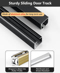 Close-up of Ceiling Mounted Sliding Door Track Kit With Bypass Pocket Hardware, 6 Wheel Set, Heavy Duty Aluminum 1.85mm, Black Finish