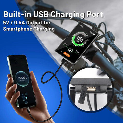 Ebike Display DPC18 For BBS01B BBS02B BBSHD UART Version Mid Drive Motor with USB charging port on handlebar.