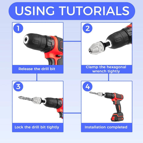 Installation steps for Mini Drill Bit Clamp 0.3-8mm Quick Change Keyless Chuck Adapter on impact drill.