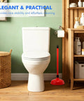 Tough As Nails Toilet Plungers 12 Pack Bulk 19 Inch Long Handle Suction Cup Plunger Built To Crush Stubborn Clogs Fast With Heavy Duty Rubber Cups And Slip Resistant Grips For Households Or Properties In Bold Red next to a toilet in a bathroom.