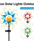 Outdoor Light Stakes for Garden Decor With Blue Metal Sun Crackle Glass Globes Waterproof 30 LED Pathway Lawn Yard Patio Lights Warm Fixed Glow Perfect Gift for Women and Moms, showing blue, red, green designs