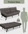 Cozy Convertible Futon Sofa Bed With 71 Inch Frame Memory Foam Couch dimensions illustration in sofa and bed positions.