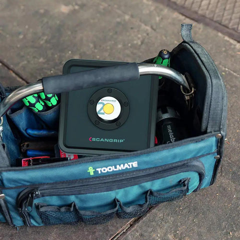 Rechargeable COB LED Floodlight Handheld Beast 2000 Lumen Ultra Slim Work Light in tool bag with handle visible