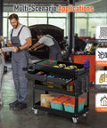 Beefed Up Heavy Duty 3 Tier Rolling Tool Cart On Wheels With Drawers 400 Lbs Capacity Steel Service Cart For Garage Shop And Warehouse Durable Mechanics Cart For Tools And Gear in auto repair shop