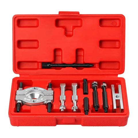 Professional 9 Piece Bearing Separator Puller Set Removal Tool Kit Features Blade Edge Design That Fits Tight Spots Separating Rings Quickly To Prevent Damage During Installation Great For Mechanics Saving Time Fixing Cars Smooth No Stress Now, red case