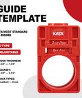 Go-To Wood Door Lock Installation Kit With Adjustable Guide Template And Hole Saw Set For Deadbolts And Knobs Solid Mounting For 1-3/8 To 1-3/4 Inch Doors showing red adjustable guide template for door installation.