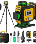 Laser Level With Tripod For Precise Tile Installation And Framing, Self Leveling 4x360 Green Beam, 4D Laser Level Kit With Dual 4000mAh Batteries, Great For Picture Hanging And Home Renovation DIY, with tripod and case