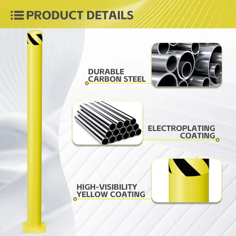 Knockout Yellow Steel Bollard Post Forty Eight Inches Tall Five Point Five Inch Diameter Pipe with durable carbon steel.