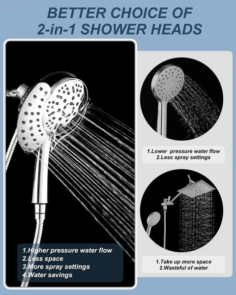 2 In 1 Shower Head System With Overhead Rainfall And Handheld High Pressure 9 Spray Patterns Magnetic Head Hose