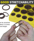 Heavy Duty Fluorocarbon FKM O Ring Kit With 386 Pcs And 30 Sizes 75 Durometer Assortment for stretching test with yellow case.