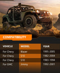 OCPTY Beefed-Up Front And Rear Shocks And Struts For Chevrolet 4WD Blazer S10 Sonoma compatibility chart with off-road vehicle