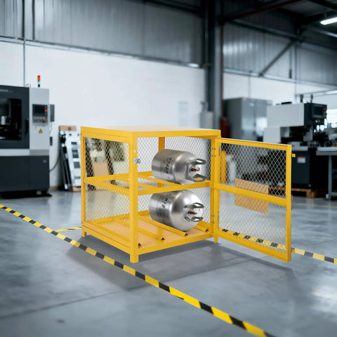 Heavy Duty Hazardous Material Storage Cabinet For Propane Tanks With Lock And Guardrails, Pro Grade Powder Coated Steel Construction, Space Saving Two Tier Design, Compact Gas Cylinder Storage For Workshop Or Garage