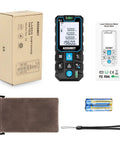Pro Grade Laser Measure With App Connectivity, 229ft Range 70m, LCD Backlit Display, IP54 Waterproof with accessories and packaging