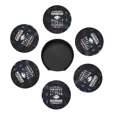 Six Leather Coasters With Holder Set For Home Bar And Office Use Microfiber PU Leather Drink Coasters arranged in a circle