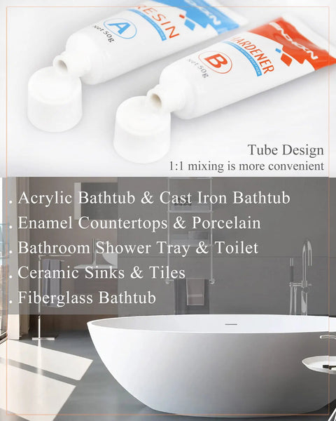 White All In One Bath Repair Kit For Enamel Porcelain Ceramic Tub Sink Shower Tray Tile And Toilet Cracks Chips Holes