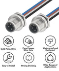Close-up of IP67 M12 4 Pin A Coded Male Connector Cable with rear bulkhead, showcasing waterproof design and gold-plated pins