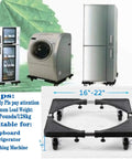Adjustable Washing Machine Base And Telescoping Furniture Dolly With Four Rubber Wheels Swivel Locking Casters Fits 16 To 22 Inches For Dryer Or Fridge Move It Easy Quiet Ventilated And Rust Resistant Heavy Duty 250 To 280 Lb Capacity with appliances on top