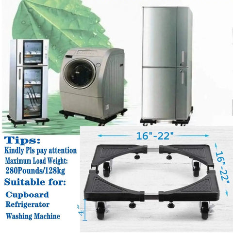 Adjustable Washing Machine Base And Telescoping Furniture Dolly With Four Rubber Wheels Swivel Locking Casters Fits 16 To 22 Inches For Dryer Or Fridge Move It Easy Quiet Ventilated And Rust Resistant Heavy Duty 250 To 280 Lb Capacity with appliances on top