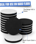 Stack of 16-piece felt furniture sliders for hardwood floors, 3-1/4 inch glide pads with black foam tops, beige felt bottoms for easy movement and protection.
