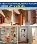 Image showing applications of 2 Pack Heavy Duty Pivot Hinge Set With Door Ball Catch For Wood Doors Stainless Steel Hidden Pivot Hinge For Secret Doors 360 Degree Rotation Invisible Pivot Hardware For Bookshelf And Cabinet Doors By HBL. Examples include swing doors and hidden bookcase doors.