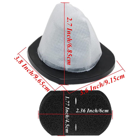 Mesh and foam filters measuring 2.7 by 3.8 inches for 4 Pack Replacement Vacuum Filters For 2030 Series And 3346 Models.