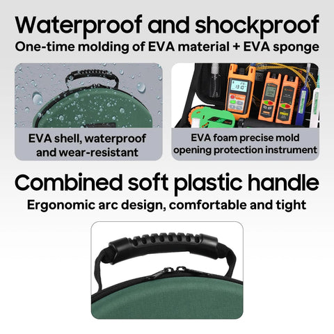 Front view of a green toolkit bag with a black EVA-molded ergonomic handle.
