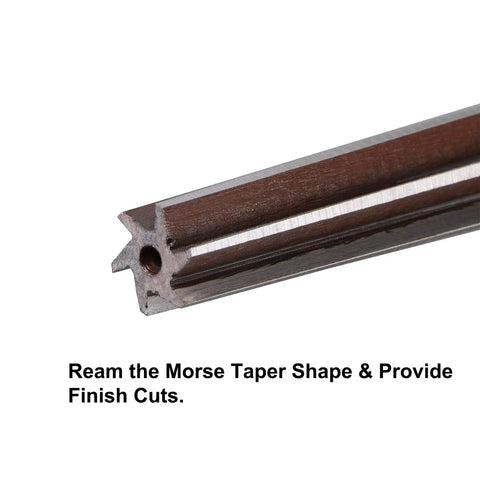 Close-up of MT2 Morse Taper Reamer With H8 Accuracy in alloy tool steel, 6 flute straight edge for bore machining