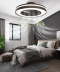 Smart Ceiling Fan With Lights Remote Control Dimmable LED Lighting 20 Inch Enclosed Bladeless Fan Semi Flush Mount in bedroom