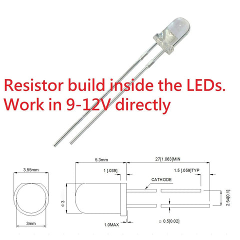 Blue 3mm LED Lights For Gauge Clusters 50 Pcs 9 12V Direct DC Operation No External Resistors Needed Ultra Bright 7000 8000 MCD
