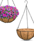 2 Pack 14 Inch Hanging Baskets For Plants Outdoor With Coco Liner, Metal Wire Round Planters With Flowers And Veggies