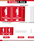 8 Pack 3D Fire Extinguisher Signs With Down Arrow For Easy Emergency Guidance, Double Sided Acrylic V Sign, sizes and screws shown