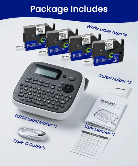 Handheld Label Printer Machine With 12 Mm Waterproof Tapes And Laminated Vinyl Sheets For Kids Backpacks And Classroom Organization Multiple Templates And Kick Ass Chemical Resistance, includes 4 tape rolls and accessories.