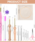 All In One Punch Needle Kit With Wooden Handle Embroidery Tools Hoops Cloth Scissors Threaders And More Ideal For Beginners