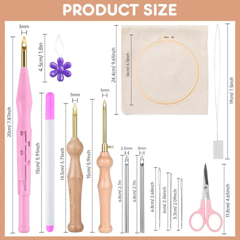 All In One Punch Needle Kit With Wooden Handle Embroidery Tools Hoops Cloth Scissors Threaders And More Ideal For Beginners