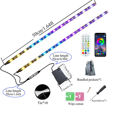 Two Strip LED Light Kit For Bikes Scooters And Skateboards Lit Music Sync Multicolor Changing Lights That Go With Your Ride Wireless USB Powered App Remote Control 360 Degree Music Sync Easy Install Strips