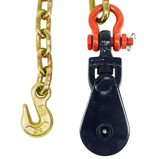 2 Ton Snatch Block With Chain For Flatbed Tow Trucks And Rollback Wreckers Cable Heavy Duty G70 Chain With Grab Hook