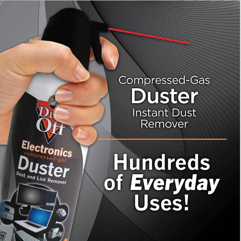 Dust Off Disposable Duster 7 Oz with Precision Straw for quick dust removal from electronics in hand.