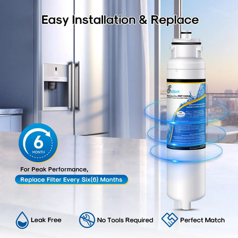 Replacement Refrigerator Water Filter for LG Daewoo DW2042FR-09, easy installation, 3-pack NSF certified in kitchen setting