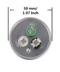 Top view of 35 Plus 5uF Dual Run Circular Start Capacitor For AC Motors Fans And Condenser 370V 440V CBB65, 50mm diameter