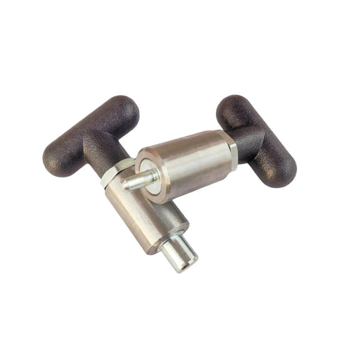 Heavy Duty Spring Loaded Pull Pin With Rock Solid Welded Steel Core Black T Handle Lever Knob for secure pipe joining tasks.